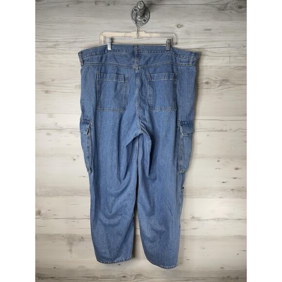 Old Navy Jeans Womens 20 Blue Mid-Rise Baggy Wide Leg Drapey Denim Cargo Pockets - Picture 8 of 16